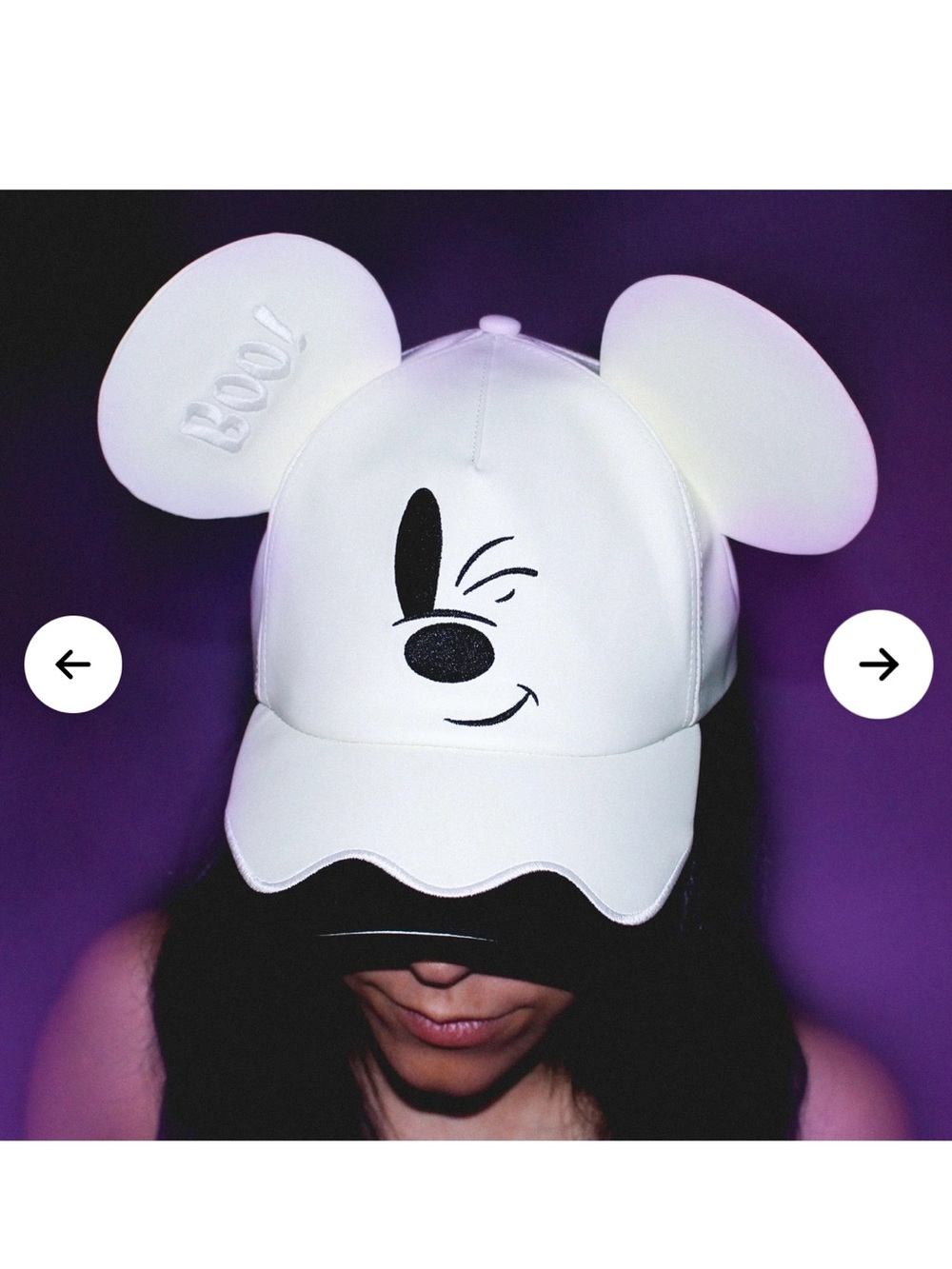 Disney Cakeworthy Mickey
Mouse Ghost Ears Hat Cap Boo
White Faux Leather NWT